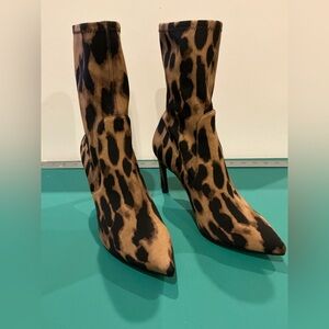 Stuart Weitzman Leopard Print Ponyhair Sock Boots - Size 8.5 NWOB